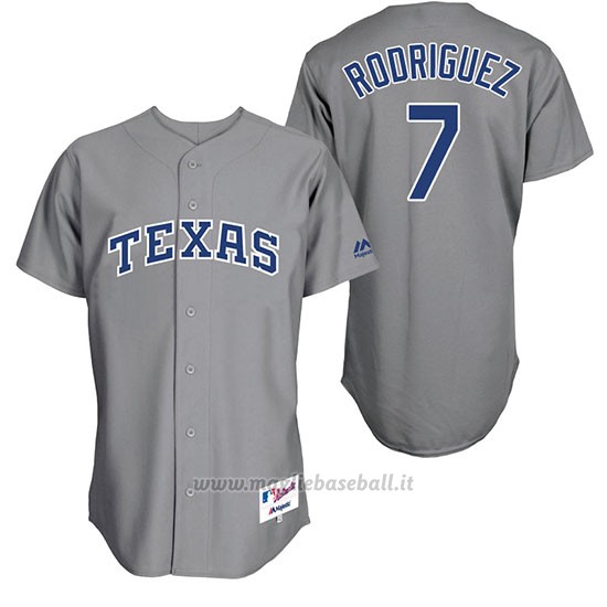 Maglia Baseball Uomo Texas Rangers 7 Pudge Rodriguez Grigio Turn Back The Clock